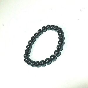 Bracelet Bead Round Gunmetal Stretch Gray